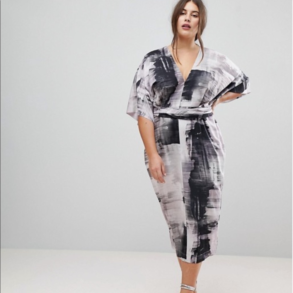 ASOS watercolor abstract kimono dress curve